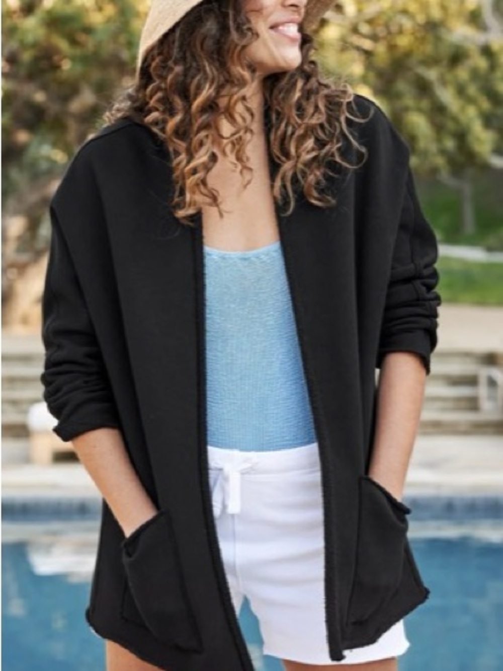 Frank & Eileen Dark Navy Open-Front Triple Fleece Casual Pocket Cardigan